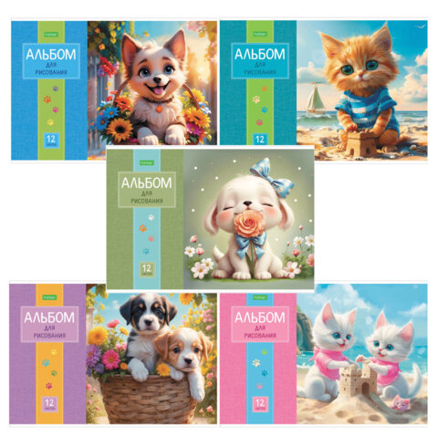 Альбом д/рис. А4 12л., скоба, обложка офсет, HATBER ECO, 205х290мм, Пушистые мордочки, 12А4C