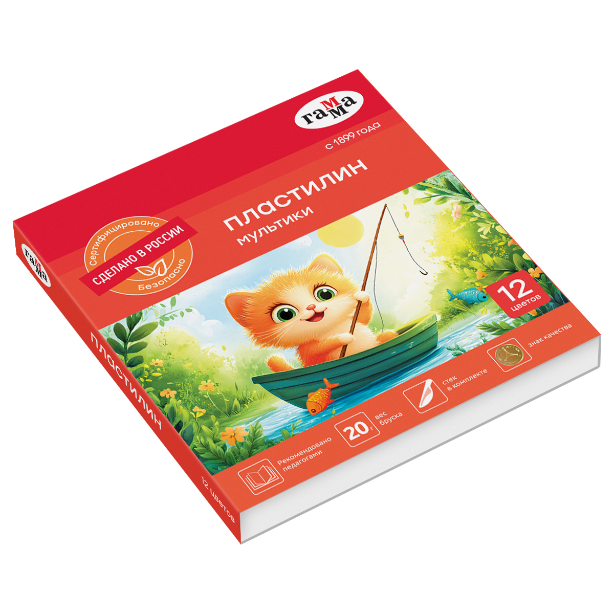 Пластилин Гамма "Мультики", 12 цветов, 240г, со стеком, картон. упаковка