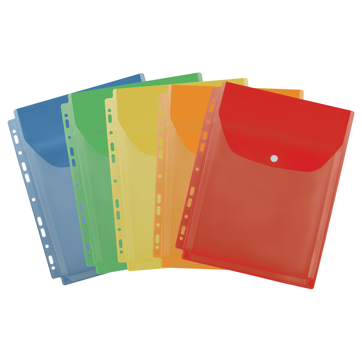 Папка-вкладыш с перфорацией на кнопке СТАММ А4, ПВХ, 180мкм, расширяющаяся до 250л., цветная, ассорти