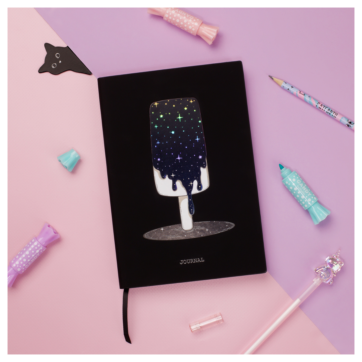 Ежедневник недатированный A5, 136л., кожзам, MESHU "Magic. Ice cream", тон. блок, аппликация с анимированным изображением, закладка-ляссе