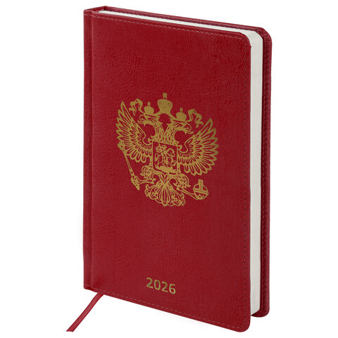 Ежедневник датированный 2026 А5 138х213 мм, BRAUBERG "State", под кожу, красный, 117414