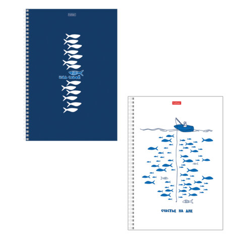 Тетрадь А4 80л. HATBER гребень, клетка, Soft-touch ламинация, цветной срез, Рыба моя (микс),090167, 80Т4лВ1гр
