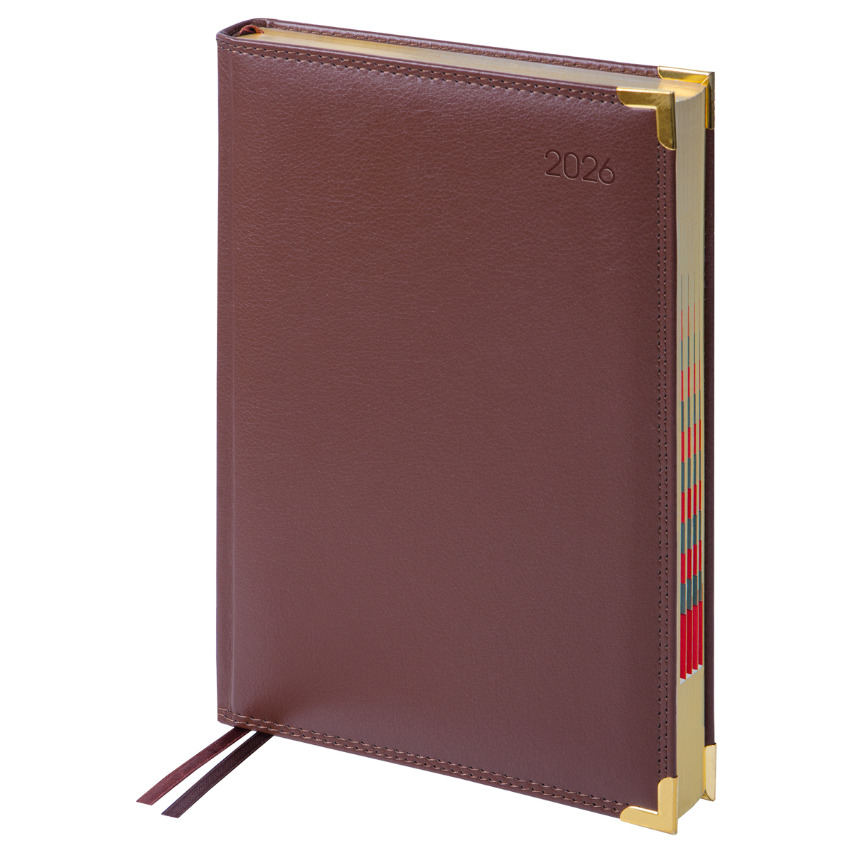 Ежедневник датированный 2026г., А4-(В5), 184л., Delucci, Фактурная кожа, зол. срез, коричневый
