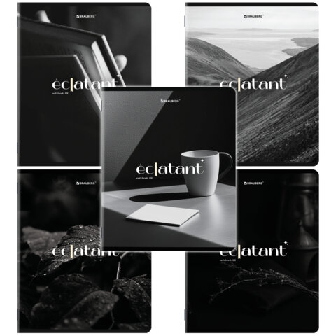 Тетради ДЭК А5 48 л. КОМПЛЕКТ 5 шт. BRAUBERG, скоба, клетка, глянцевый лак, "ELEGANT", 404918