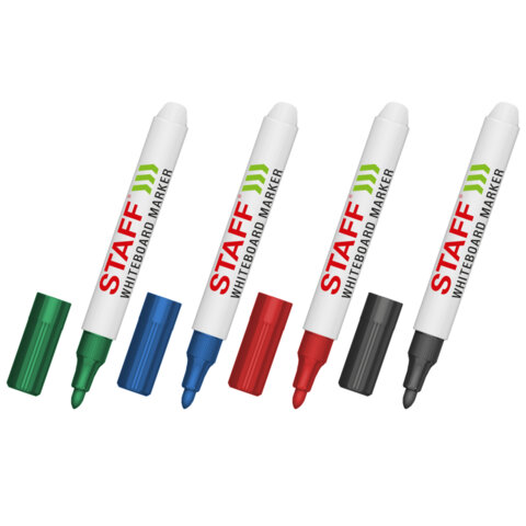 Маркеры стираемые для белой доски НАБОР 4 ЦВЕТА, STAFF "BASIC" WBM-200, 1-3 мм, 152639