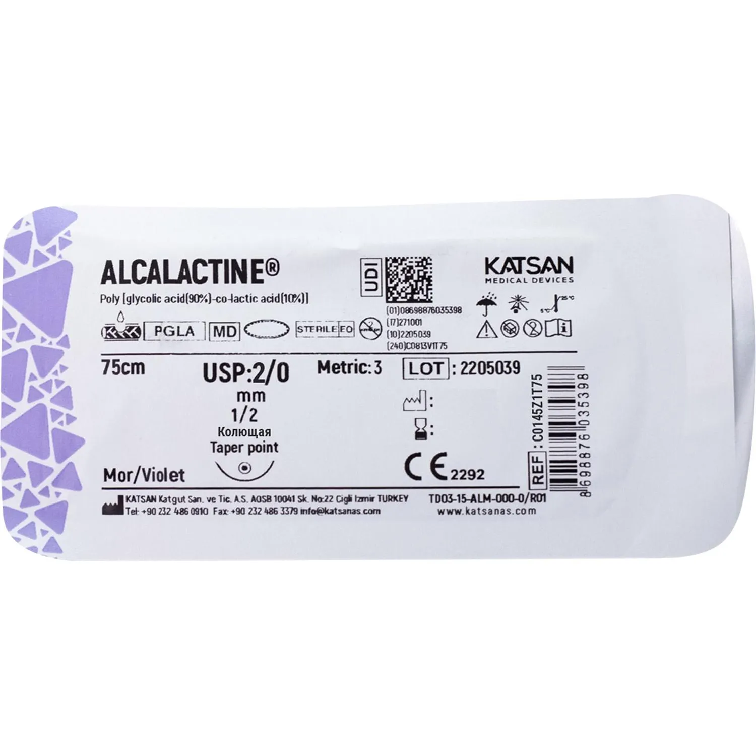 Шовный материал ALCALACTINE 2/0 45 1/2 TAPER POINT кол. 75 уп/12 шт