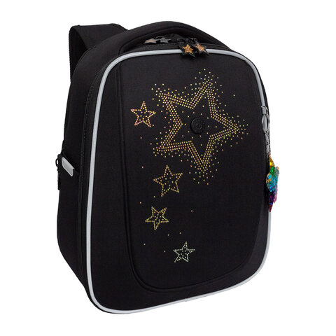 Ранец GRIZZLY анатомическая спинка, с брелоком, для девочек, "STARS", 36х29х18 см, RAf-592-4/3