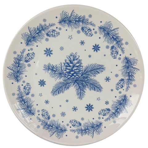 Тарелка сервировочная новогодняя 23 см, "Еловые ветки", каменная керамика, ЗОЛОТАЯ СКАЗКА, 592548
