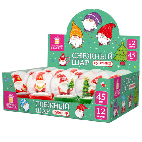 Снежный шар "Гномики" d45мм, полистоун/стекло, 4 дизайна ассорти, ЗОЛОТАЯ СКАЗКА, 592597
