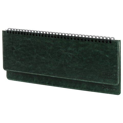 Планинг датированный 2026 305х140 мм BRAUBERG "Imperial", под кожу, зеленый, 117230