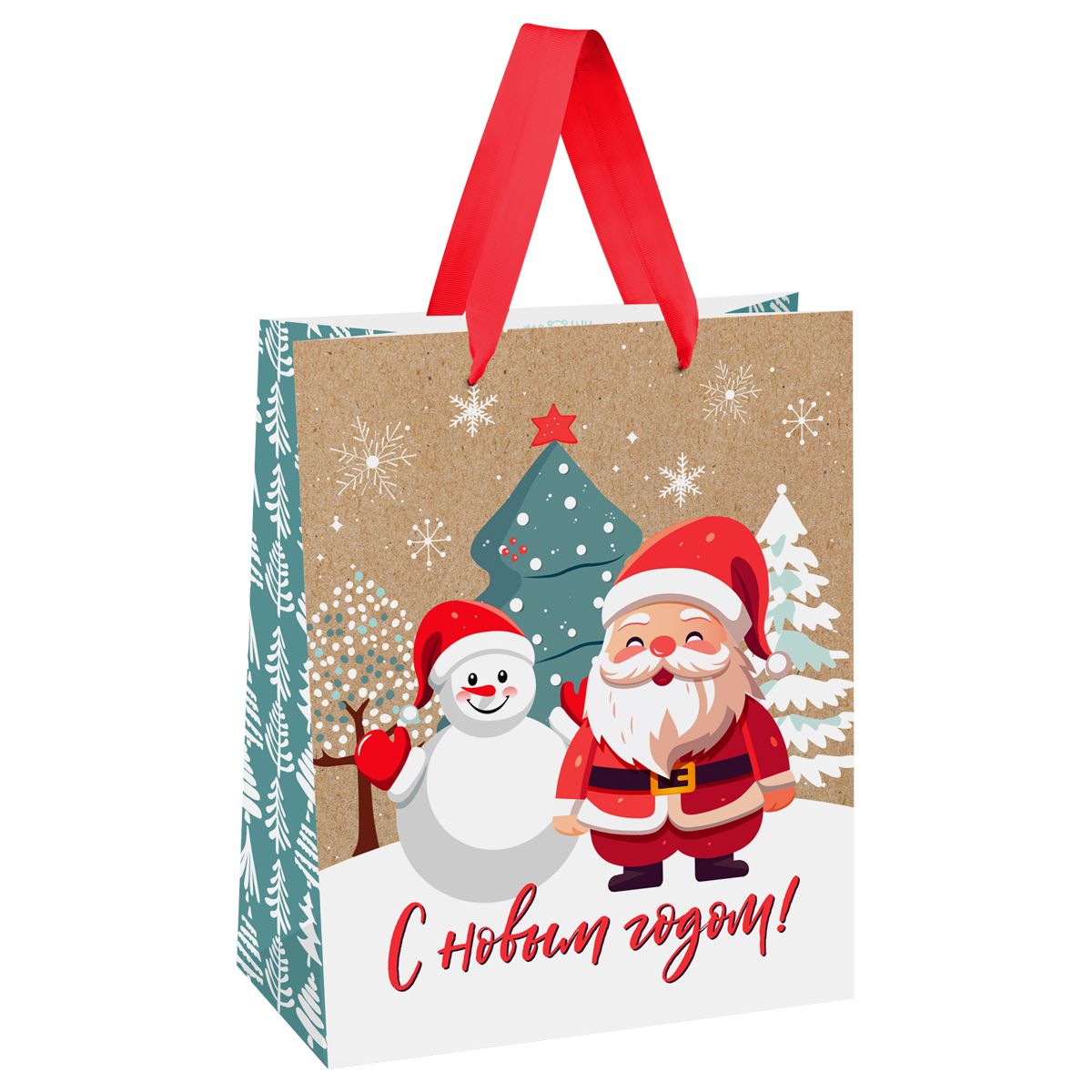 Пакет подарочный 26*32*12см MESHU "Happy Santa", крафт