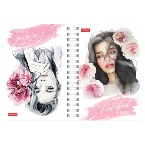 Блокнот МАЛЫЙ ФОРМАТ А6 80л, гребень, твердый картон, клетка 2цв, HATBER, Чарующая нежность, 082843, 80ЗКтд6В1гр_30