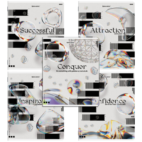 Тетради ДЭК А5 48 л. КОМПЛЕКТ 5 шт. BRAUBERG, скоба, клетка, глянцевый лак, "WHITE MAGICAL", 404945