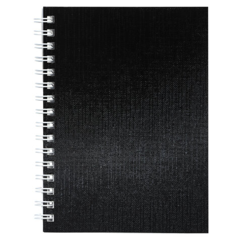 Блокнот МАЛЫЙ ФОРМАТ А6 80л, гребень, бумвинил METALLIC, клетка, HATBER, черный, 086310, 80ЗК6бвВ1гр