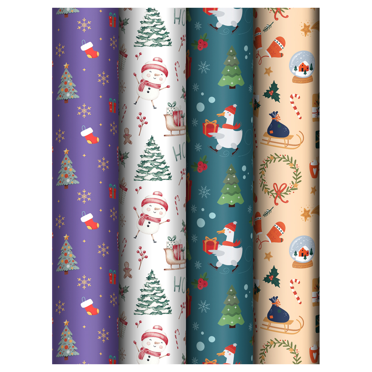 Упаковочная бумага глянц. 70*100см, MESHU "Christmas present", 80г/м2, ассорти  4 дизайна