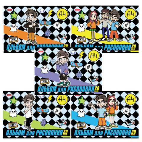 Альбом д/рис. А4 20л., скоба, обложка картон, HATBER, 205х290мм, Влад А4, 20А4В