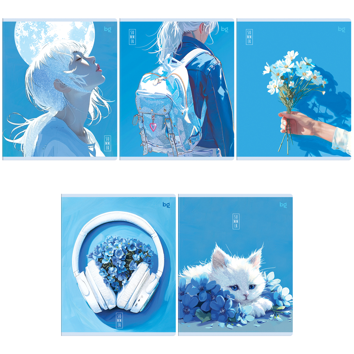 Тетрадь 48л., А5, клетка BG "Лето", блестки