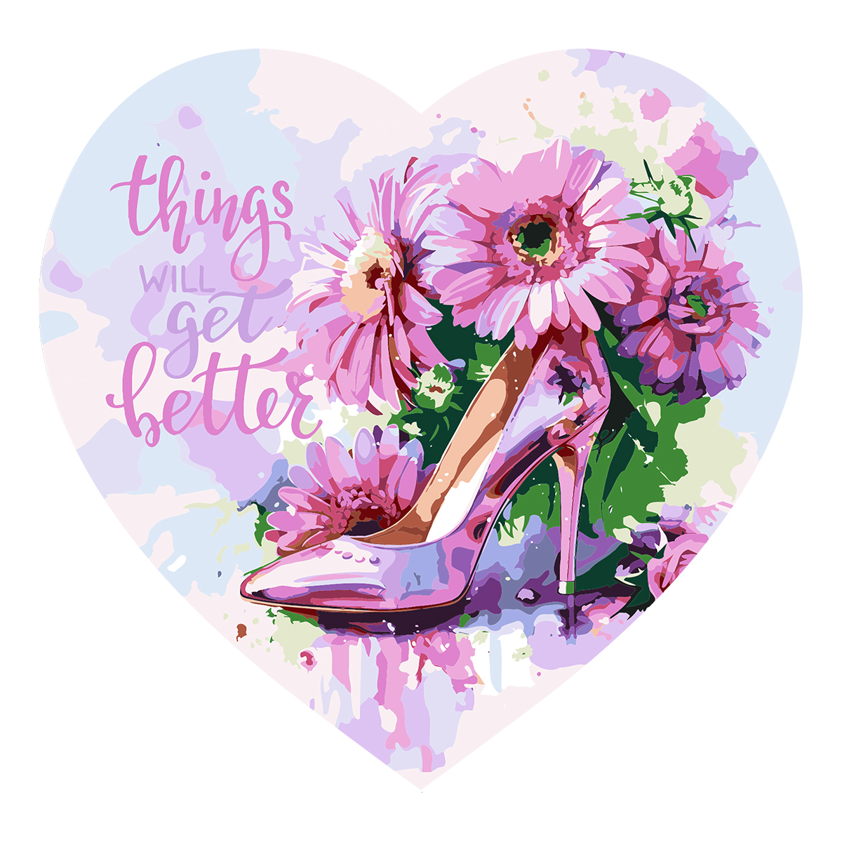 Картина по номерам на фигурном холсте ТРИ СОВЫ "Женские радости", форма сердце, с акриловыми красками и кистями