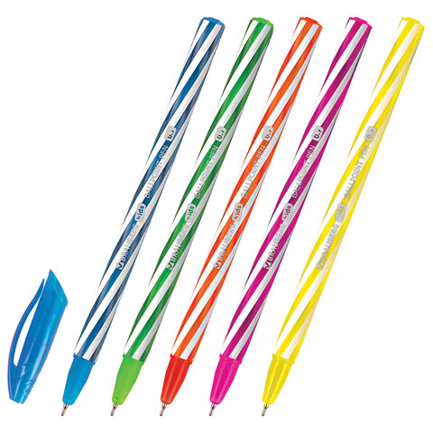 Ручка шариковая масляная BRAUBERG KIDS "TWIST", СИНЯЯ, корпус ассорти, пишущий узел 0,7 мм, линия письма 0,35 мм, 144104