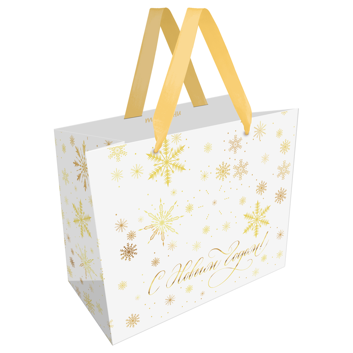 Пакет подарочный 23*18*10см MESHU "Gold snowflake", фольга, матовая ламинация