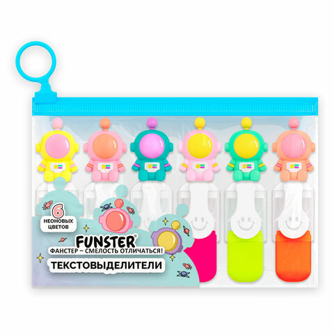 Набор текстовыделителей с топперами 6 ЦВЕТОВ НЕОН, "КОСМО", линия 1-4 мм, FUNSTER (ФАНСТЕР), 152649