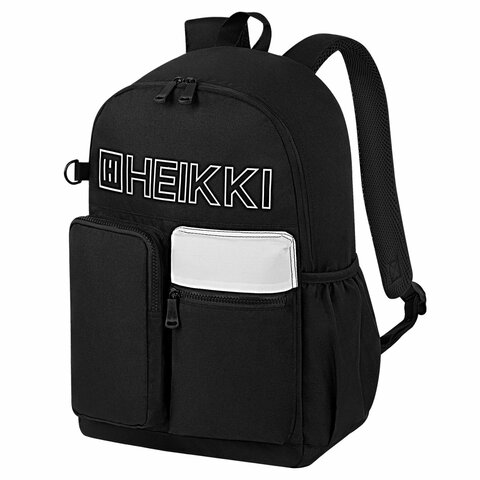 Рюкзак HEIKKI UNIQUE (ХЕЙКИ) универсальный, 6 карманов, черный с белыми вставками, 42х29х16 см, 272585