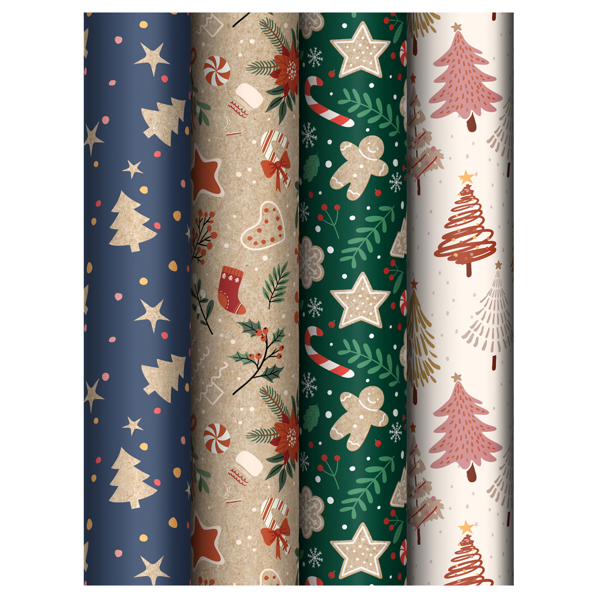 Упаковочная бумага глянц. 70*100см, MESHU "Ginger cookies", 70г/м2, ассорти 4 дизайна