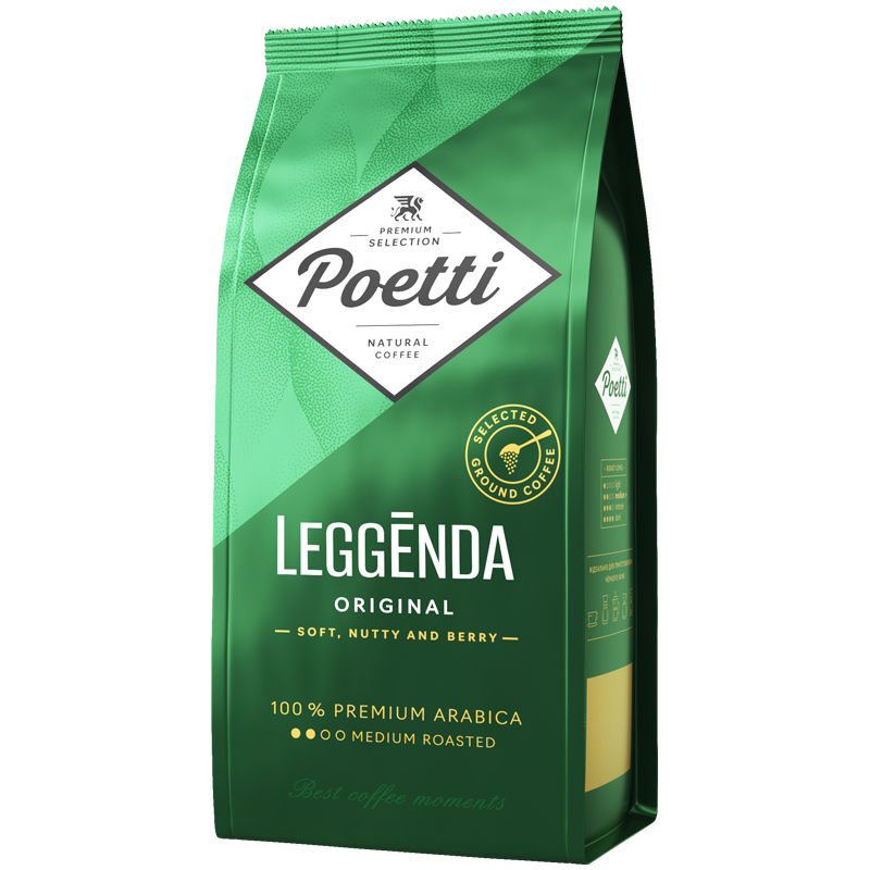 Кофе молотый Poetti "Leggenda Original", вакуумный пакет, 250г