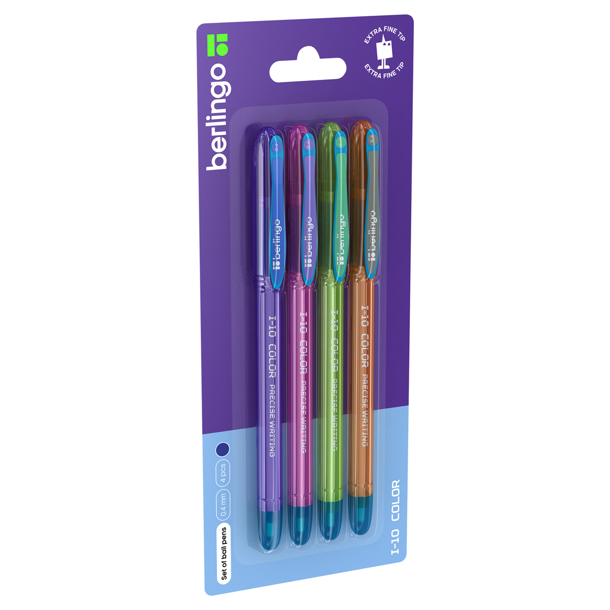 Ручка шариковая Berlingo "I-10 Color" синяя, 0,4мм, корпус ассорти, 4шт. в блистере