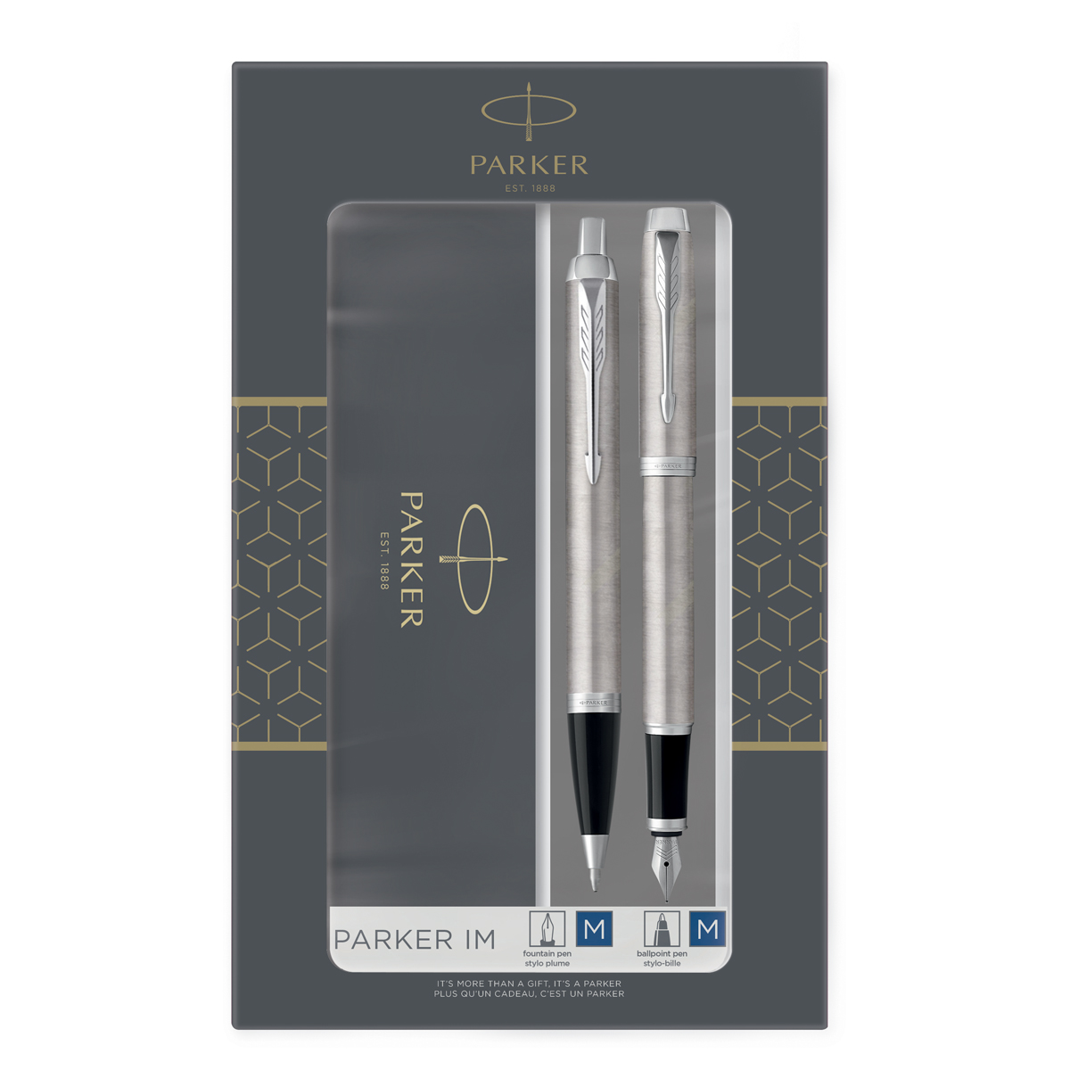 Набор Parker "IM Duo": шар. ручка IM Stainless Steel CT, синяя, 1,0мм + перьевая ручка IM Stainless Steel CT, подарочная упаковка