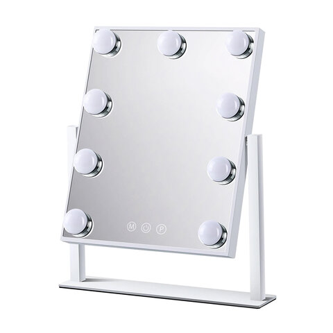 Зеркало для макияжа гримерное с подсветкой, 9 LED-ламп, 3 режима свечения, размер 25х30 см, работа от сети 220 V, цвет белый, BRABIX, 609335