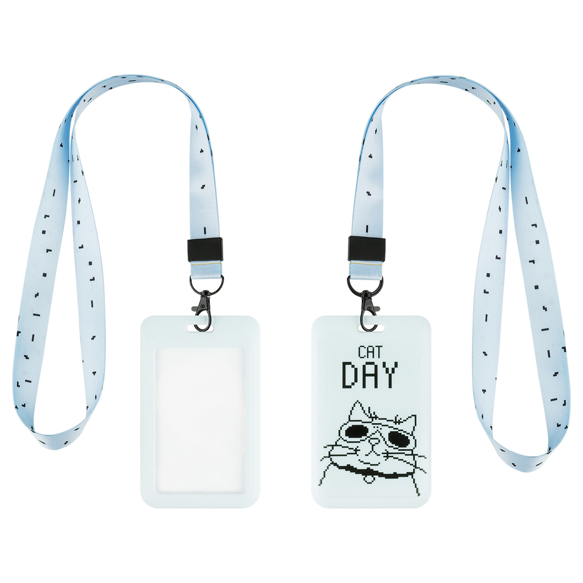 Бейдж вертикальный MESHU "CAT DAY", 110*70 мм, лента с карабином, 3D печать, опп пакет с европодвесом