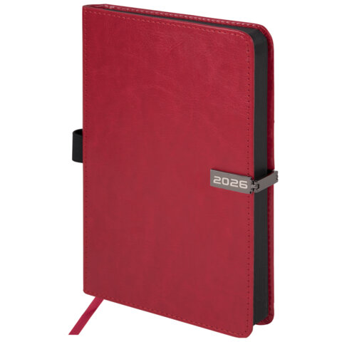 Ежедневник датированный 2026 А5 138x213 мм, BRAUBERG "Inspiration", под кожу, цветной срез, красный, 117475