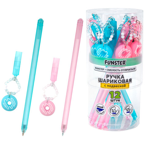 Ручка с подвеской шариковая FUNSTER "DONUT", СИНЯЯ, ассорти, пишущий узел 0,7 мм, линия письма 0,35 мм, 144373
