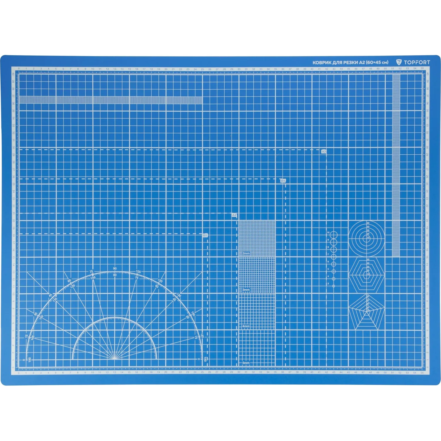 Коврик для резки Topfort 5ти-слойный А2 (60х45см),2х-сторонний,синий