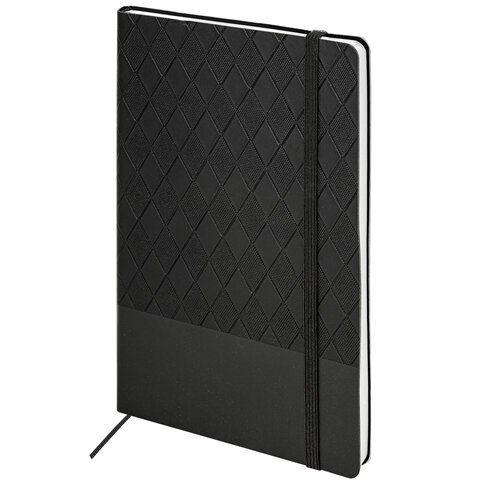 Блокнот А5 138x213мм BRAUBERG Tissage, под кожу, 80л, резинка, клетка, черный, 116601