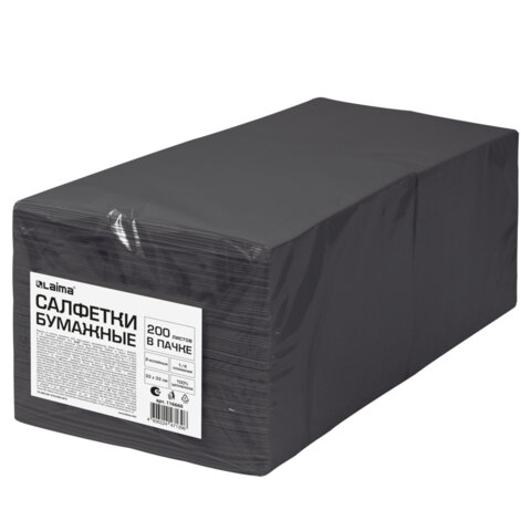 Салфетки бумажные 2-х слойные, 33x33 см, 200 штук в упаковке, 1/4 сложение, LAIMA, черные, 116660