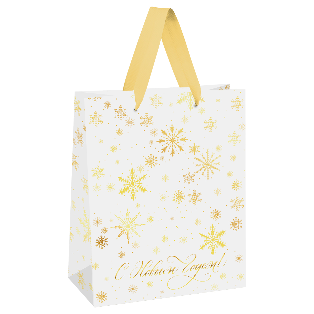 Пакет подарочный 33*42*12см MESHU "Gold snowflake", фольга, матовая ламинация