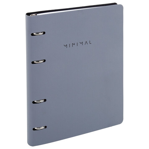 Тетрадь на кольцах А5, 175х215 мм, 120 л., под кожу, BRAUBERG VISTA, "Minimal", серый, 405216