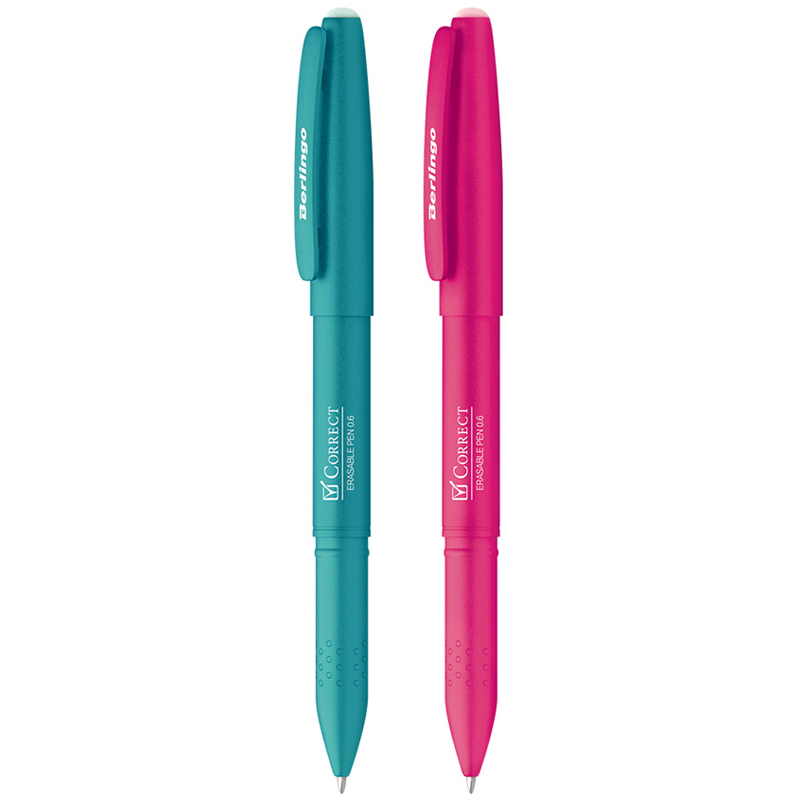 Ручка гелевая стираемая Berlingo "Correct" синяя, 0,6мм, корпус роз.+бирюз., 2шт