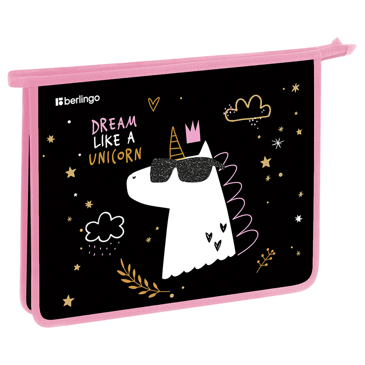 Папка для тетрадей 1 отделение, А5 Berlingo "Dream Like A Unicorn", 240*205*40 мм, пластик, на молнии