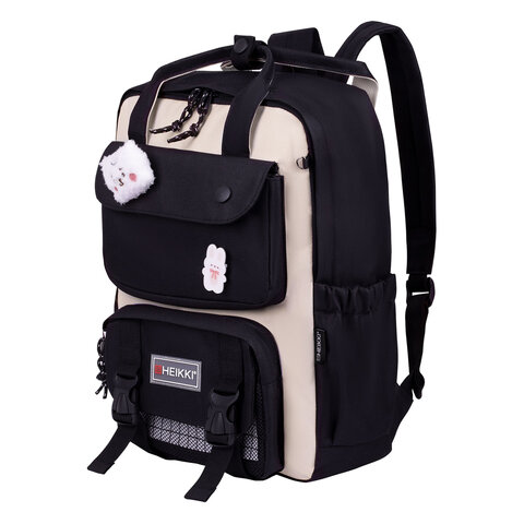 Рюкзак HEIKKI COMBO (ХЕЙКИ), сумка-шоппер, косметичка, пенал В ПОДАРОК, бел/черн, 42х30х14 см,272565