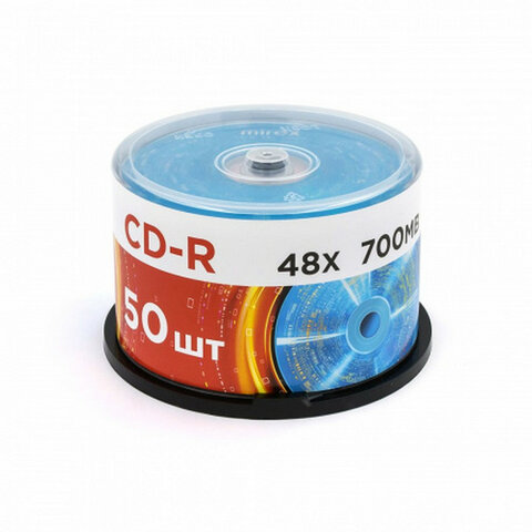 Диски CD-R MIREX, 700 Мб 48x Cake Box (упаковка на шпиле), КОМПЛЕКТ 50 шт, UL120051A8, UL120051A8B