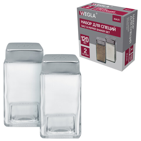 Набор для специй 2х120 мл, MAXI, солонка + перечница, стекло/сталь, квадратные, WEGLA (ВЕГЛА), 700231