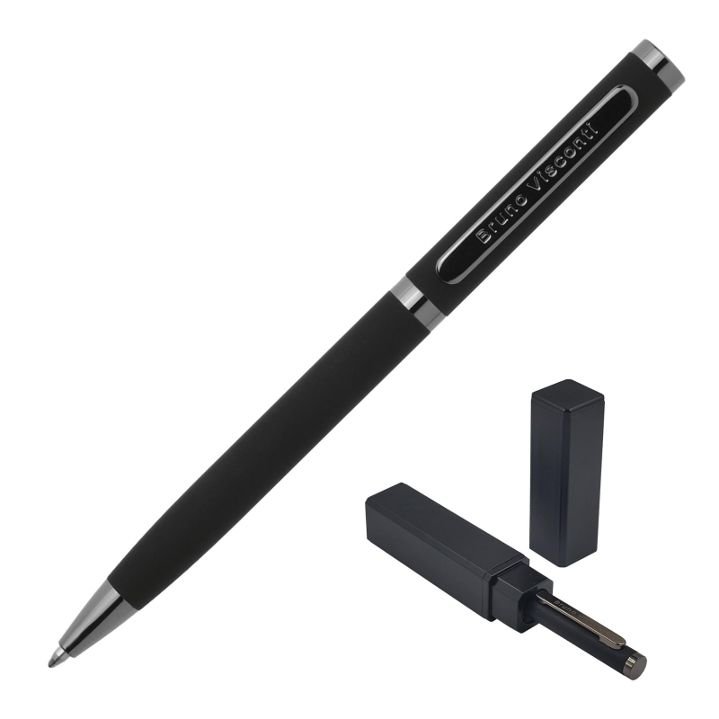 Ручка авт. BV FIRENZE 1мм синяя корп черный,тубус прямоуг черный 20-0298/03