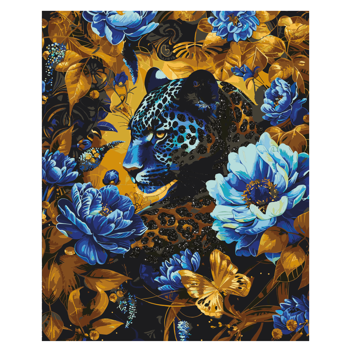 Картина по номерам на холсте с глиттером ТРИ СОВЫ "Пантера", 40*50, с акриловыми красками и кистями