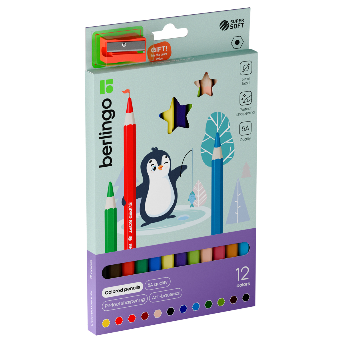 Карандаши цветные утолщенные Berlingo "SuperSoft. Jumbo", 12цв, шестигранные, заточ., европ.