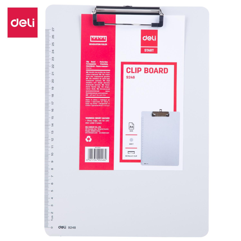 Папка-планшет пластик Deli А4, с линейкой, серый E9248