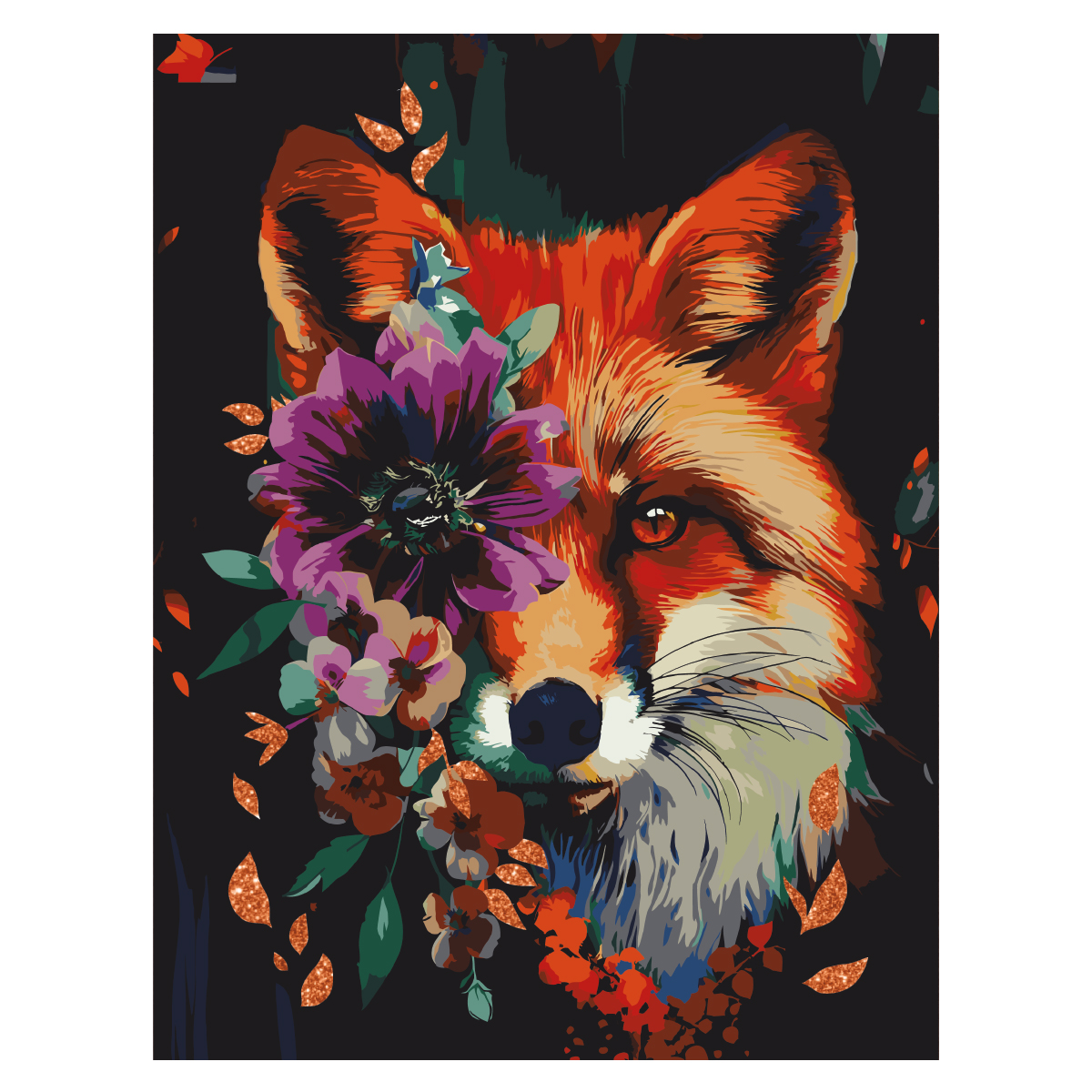 Картина по номерам на холсте с глиттером ТРИ СОВЫ "Лиса с цветами", 30*40, с акриловыми красками и кистями