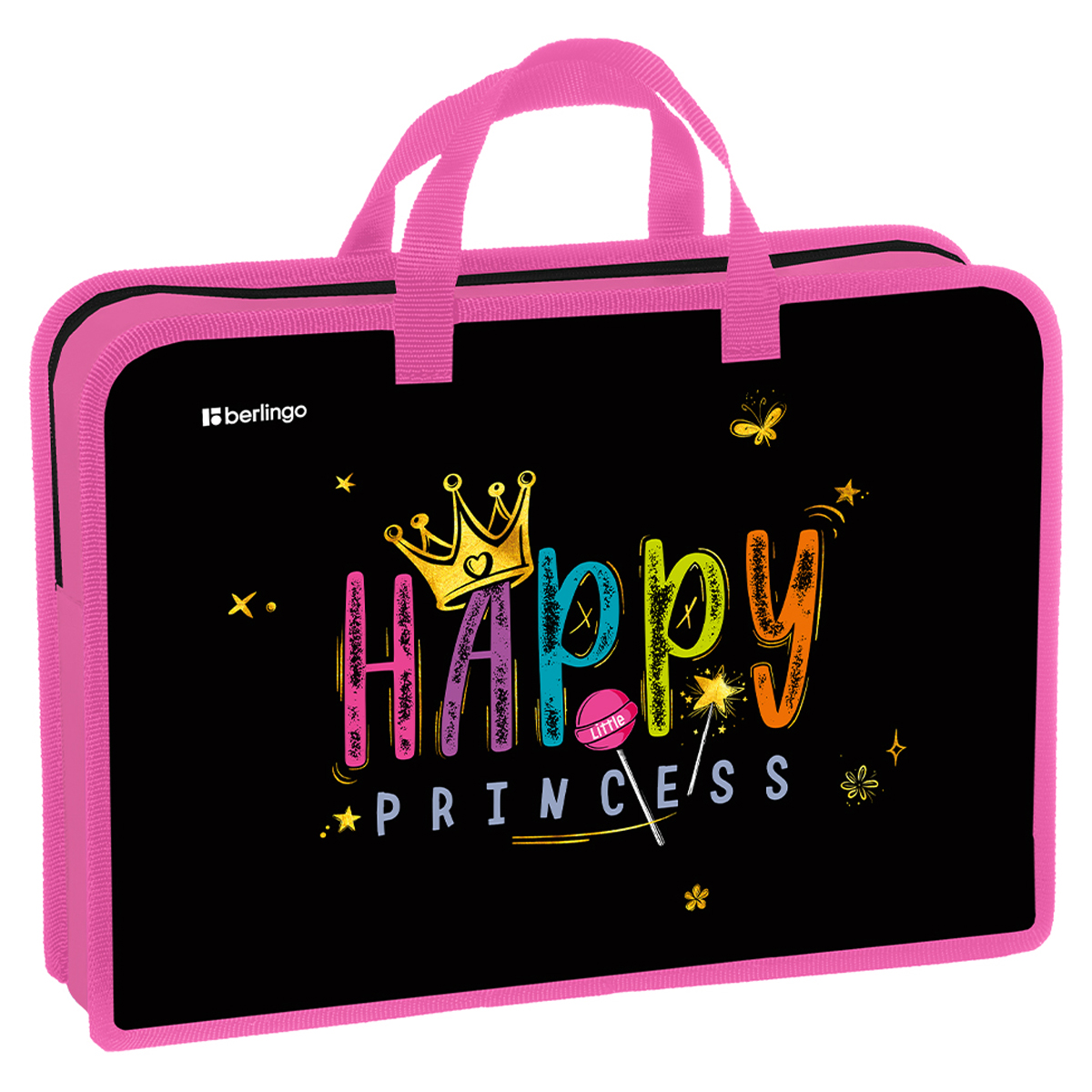 Папка с ручками 1 отделение, А4 Berlingo "Candy Princess", 340*245*75мм, пластик, на молнии
